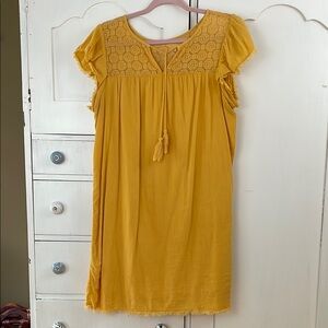 True Craft dress boho Mustard Mini with Lace Accents L